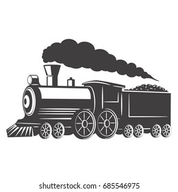 Vintage train isolated on white background. Design element for logo, label, emblem, sign. Vector illustration