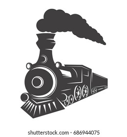 Vintage train isolated on white background. Design element for logo, label, emblem, sign. Vector illustration