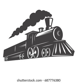 Vintage train isolated on white background. Design element for logo, label, emblem, sign. Vector illustration