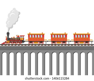 Vintage train on railroad vector design illustration isolated on white background