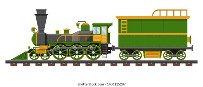 Vintage train on railroad vector design illustration isolated on white background