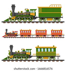 Vintage train on railroad vector design illustration isolated on white background