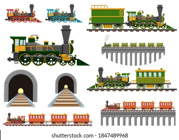Vintage train on railroad vector design illustration isolated on white background
