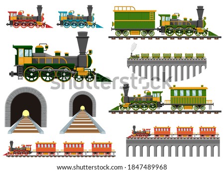 Vintage train on railroad vector design illustration isolated on white background