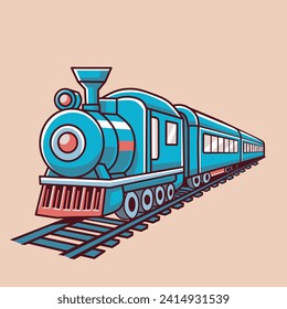 Vintage Train side view. Vector illustration in minimalist design