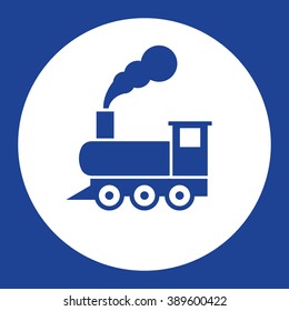 Vintage train sign. Vector icon blue and white
