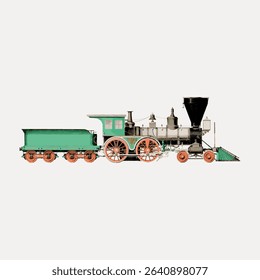 Vintage train transportation, isolated vector element.