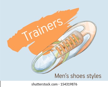 Vintage trainer shoe on blue background