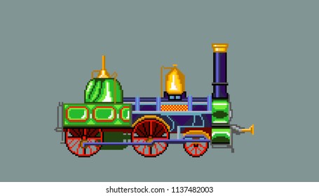 Vintage train.Pixel art. Vector Illustration isolated on  background.