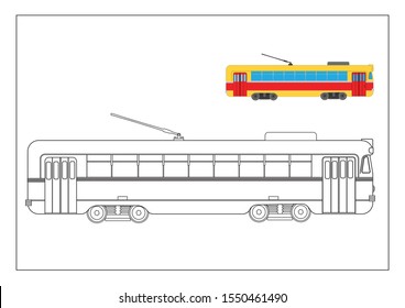 vintage tram coloring book, illustration