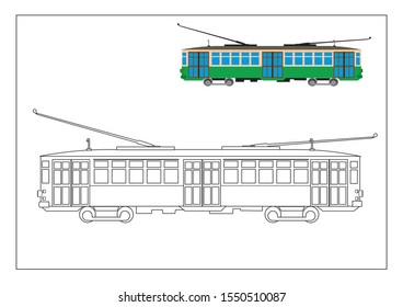vintage tram coloring book, illustration