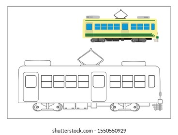 vintage tram coloring book, illustration