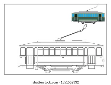 vintage tram coloring book, illustration