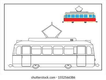 vintage tram coloring book, illustration