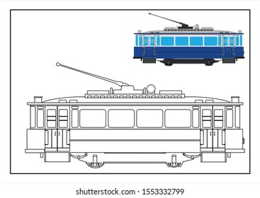 vintage tram coloring book, illustration