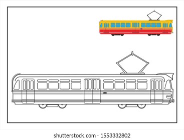 vintage tram coloring book, illustration