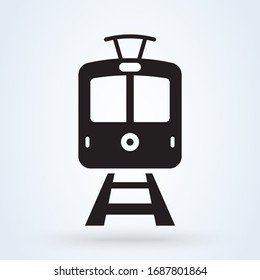 Vintage tram front view icon. Trams on the railway transportation concept. vector illustration. 