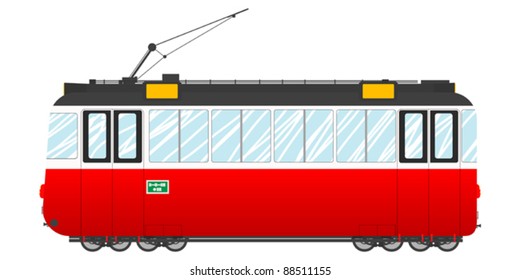 Vintage tram illustration, isolated object over white background