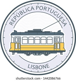 Vintage tram of Lisbon - symbol, Portugal, tramway in Lisbon emblem