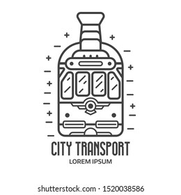 Vintage tram logo template in line art. City tramline emblem in flat design. Retro socialist tram icon.