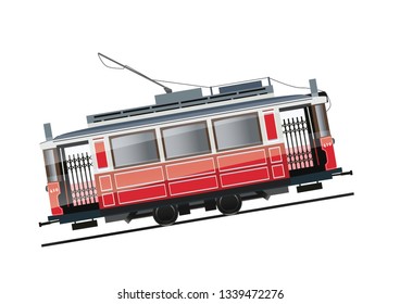 Vintage tram. Typical tram of Istanbul, Turkey. Vector.