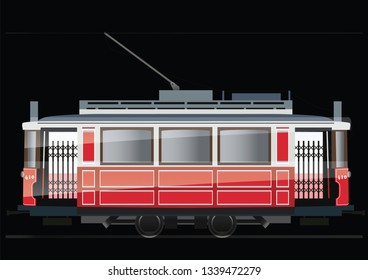 Vintage tram. Typical tram of Istanbul, Turkey. Vector.