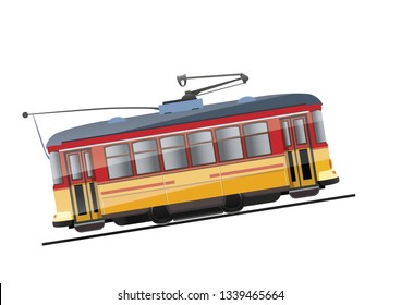Vintage tram. Typical tram of Lisbon, Portugal. Vector.