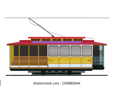 Vintage tram. Typical tram of San Francisco, USA. Vector. Historic traditional Cable Cars. Famous California Street Car.