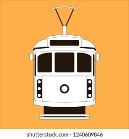 vintage tram  ,vector illustration , flat style , front view
