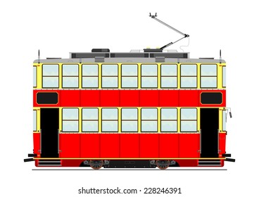 Vintage tram. Vector illustration without gradients on one layer. 