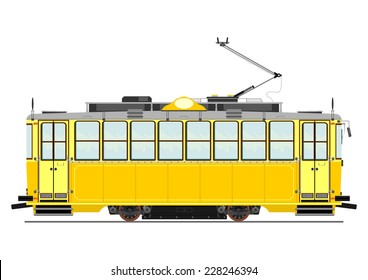 Vintage tram. Vector illustration without gradients on one layer. 