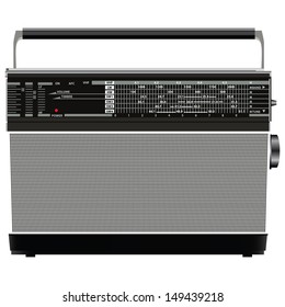 Vintage transistor radio on the scale. Vector illustration.