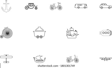 Vintage transport concept outline black color set outline style