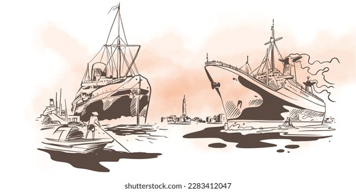vintage transportation of ink drawing on paper for poster art print. old transportation for print. old machine