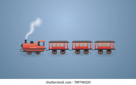 Vintage Transportation Train on blue background,paper art Vector and illustration.