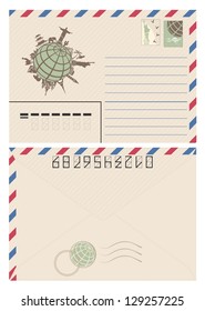 Vintage travel envelope | International airmail envelope with world map picture