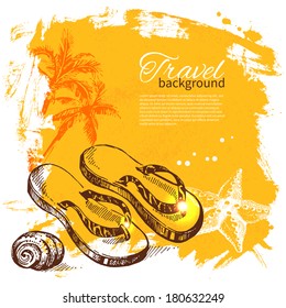 Vintage travel and holiday background. Hand drawn sketch illustration 