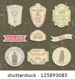vintage travel labels on old paper