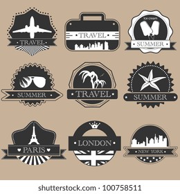 Vintage Travel Labels Silhouette Set