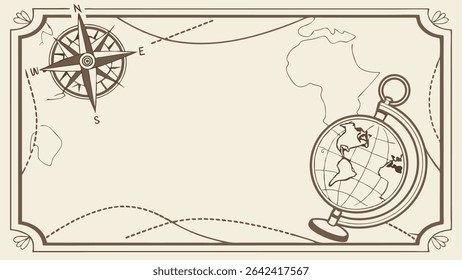 Vintage Travel Map Background with Compass Rose and Globe Illustration