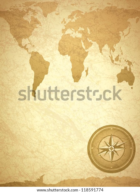 Vintage Travel Paper Map Compass Stock Vector (Royalty Free) 118591774