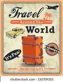 Vintage Travel Poster With Luggage Design