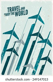 Vintage Travel Poster. Stylized Airplane Illustration Composition. Texture Effects Can Be Turned Off.