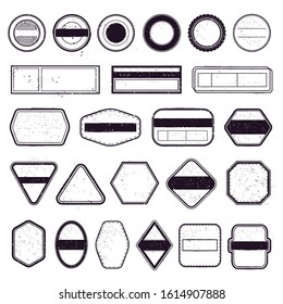 Vintage travel stamp. Postmark templates, travel mailing label and air boarder stamps frames. Postage stamp frame, airport trip visa or postcard mark vector isolated icon set