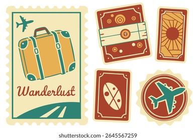 Vintage etiquetas de viagem - Retro Wanderlust Vetor Coleção