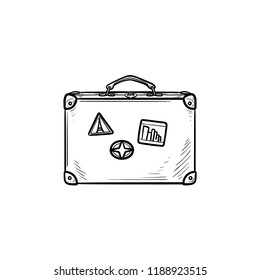 Vintage travel suitcase hand drawn outline doodle icon. Holiday trip, baggage and luggage, journey concept. Vector sketch illustration for print, web, mobile and infographics on white background.