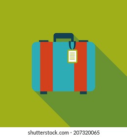 vintage travel suitcases, flat icon with long shadow