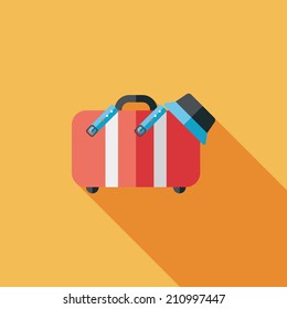 vintage travel suitcases, flat icon with long shadow