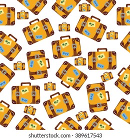 vintage travel suitcases, flat icon seamless pattern background