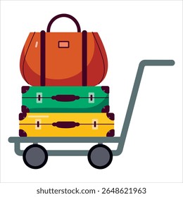Vintage travel trolley with matching suitcases vector. Classic luggage set illustration perfect for transportation and travel agency themes.